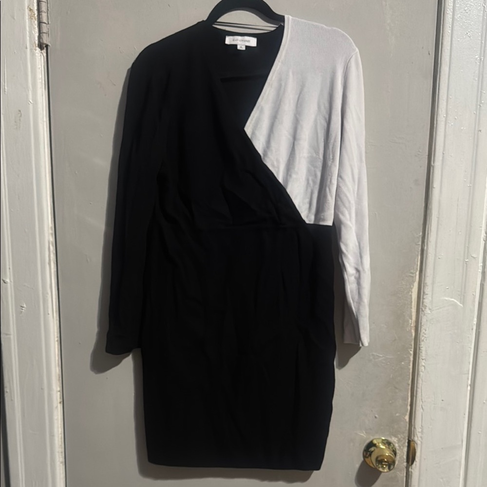 Black and Gray Asymmetrical Sheath Dress with Dolman Sleeves